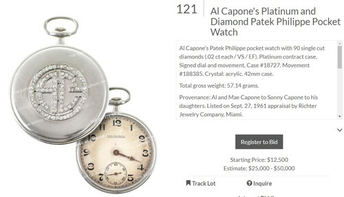 경매에 오르는 알 카포네의 회중시계[경매회사 위더렐 홈페이지 캡처]